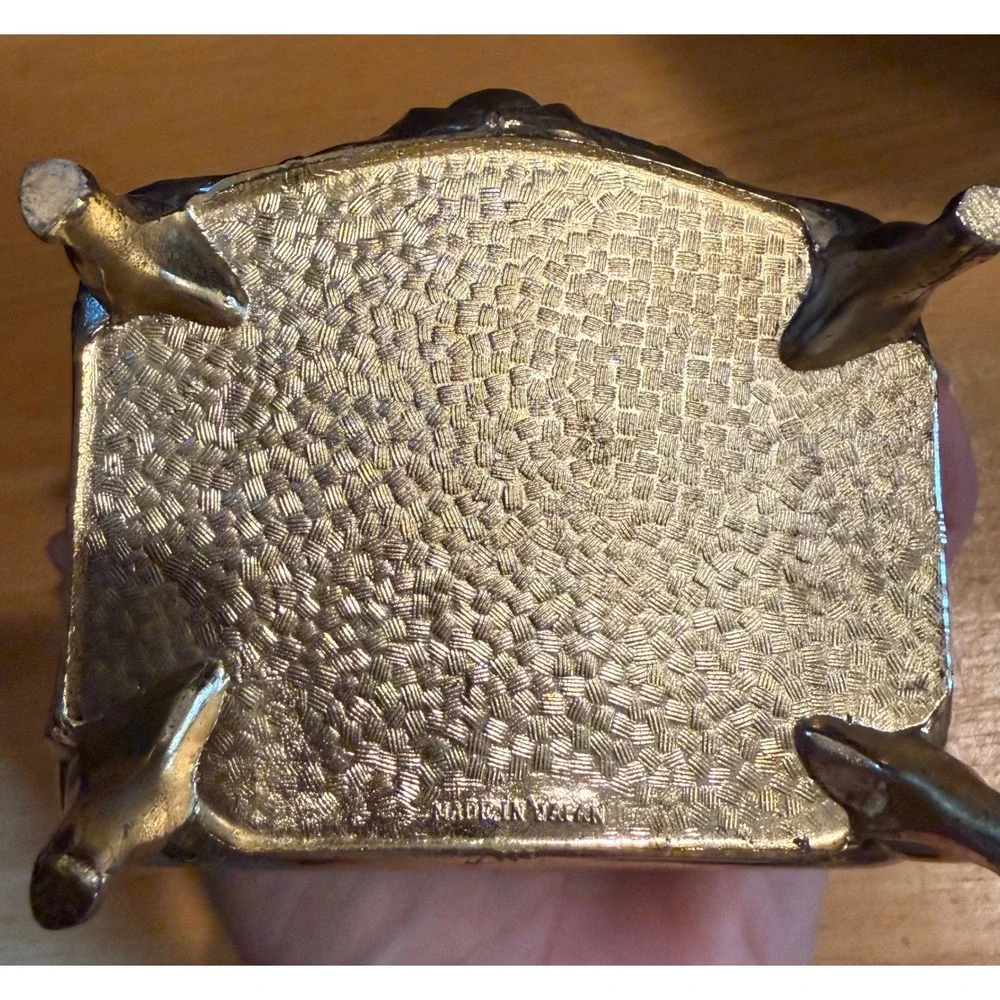 Vintage Small Jewelry Box Gold Tone Floral Footed Trinket Box Made in Japan